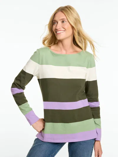 Talbots Authentic  T-shirt - Cottage Stripe - Loden Frost - Xs - 100% Cotton