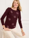 Talbots Misses - Autumn Embellished Crewneck T-shirt - Rich Burgundy - Small - 100% Cotton  In Rich Burgundy