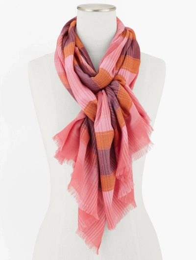 Talbots Autumn Plaid Oblong Scarf - Coral Pink - 001