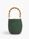 Talbots Bamboo Handle Straw Bucket Bag - Olive Grove - 001  In Green