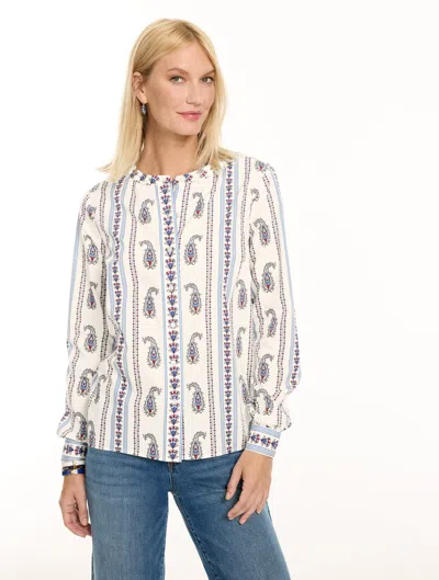 Talbots Band Collar Button Front Top - Divine Paisley - Ivory - Xs