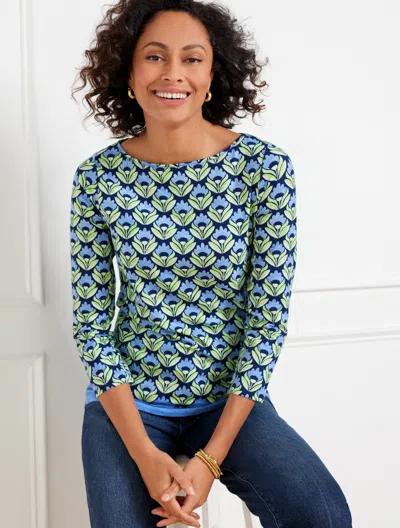 Talbots Bateau Neck T-shirt - Abstract Watercolor Floral - Ink - 2x