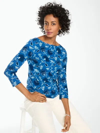 Talbots Bateau Neck T-shirt - Folk Floral - Pansy Blue - Xs