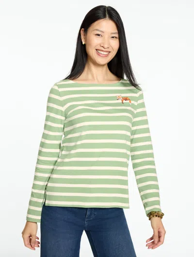 Talbots Bateau Neck T-shirt - Fox Friend Aurora Stripe - Loden Frost/ivory - Xs  In Loden Frost,ivory