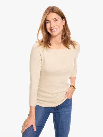 Talbots Bateau Neck T-shirt - Heather - Biscotti Heather - Xs - 100% Cotton  In Pink