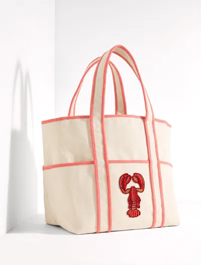 Talbots Beaded Lobster Canvas Tote - Natural/strawberry - 001