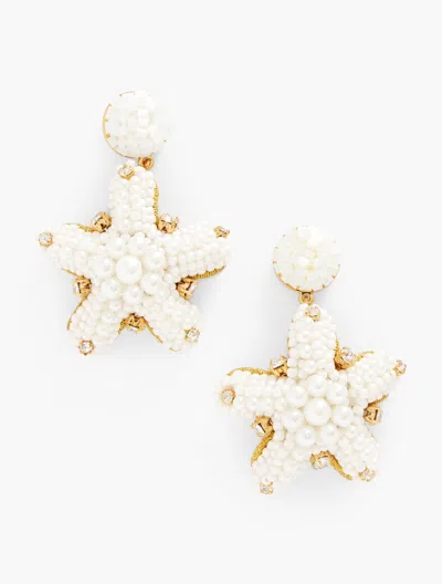 Talbots Beaded Starfish Earrings - Ivory Pearl/gold - 001  In White