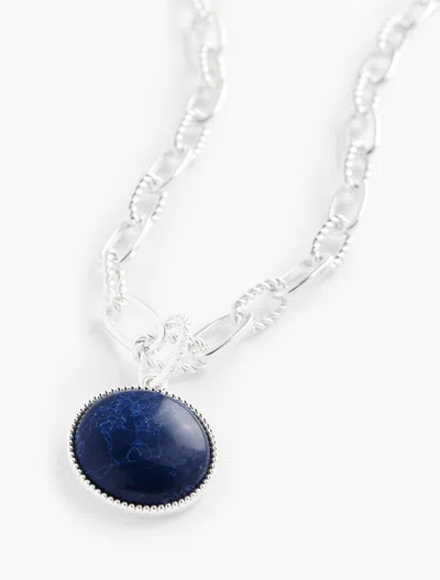 Talbots Bezel Pendant Necklace - Blueberry Hill/silvr - 001  In Metallic