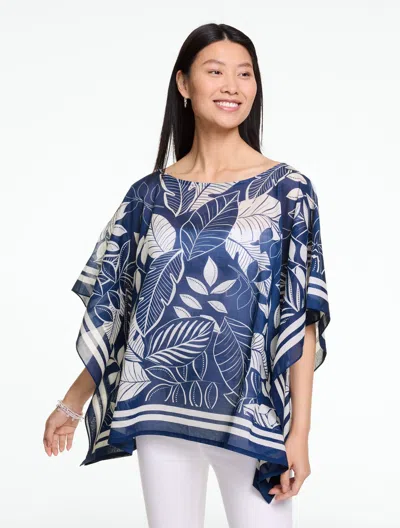 Talbots Bicolor Leaves Poncho - Ink - M/l - 100% Cotton  In Black