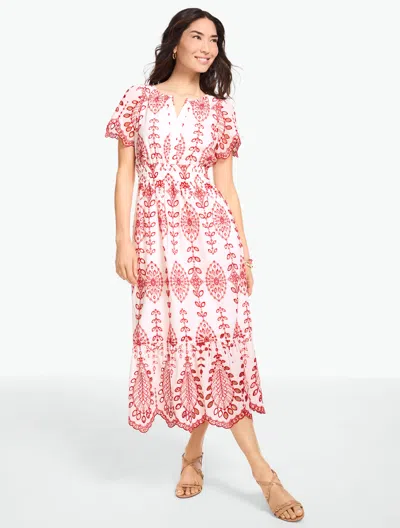 Talbots Bicolor Teardrop Eyelet Smocked Dress - Red/white - 16 - 100% Cotton  In Multi