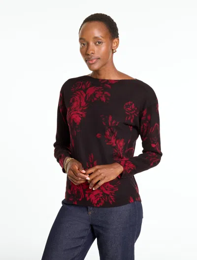 Talbots Boatneck Pullover Sweater - Enchanting Roses - Black/karanda Red - Xs