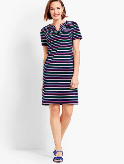 Talbots Bow-front Shift - Stripe - Indigo Blue/clover - Xs - 100% Cotton  In Multi