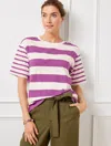 Talbots Plus Size - Boxy Crewneck T-shirt - Mixed Stripe - Ivory/purple Thistle - 2x  In Ivory,purple Thistle