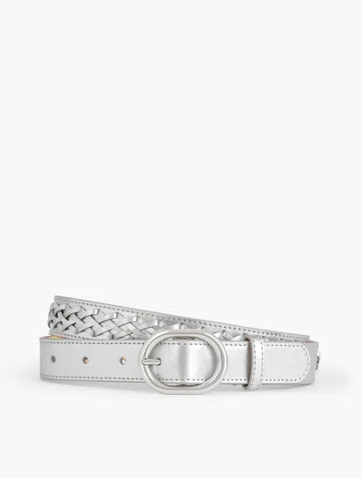 Talbots Braided Metallic Leather Belt - Silver - Large