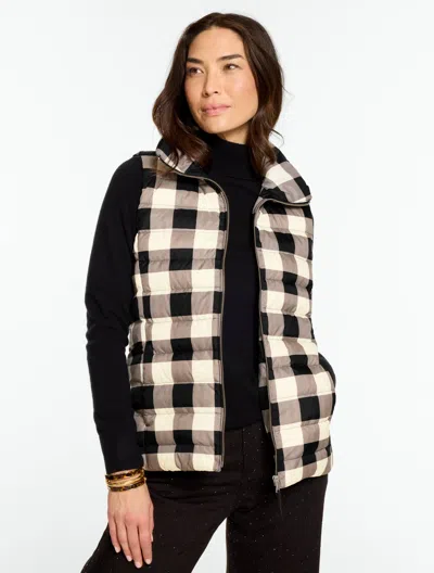 Talbots Buffalo Check Puffer Vest - Ivory/black - Xs  In Multi