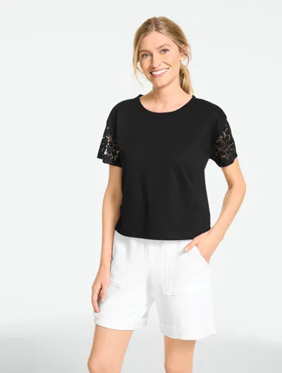 Talbots Burnout Jersey Boxy Crewneck T-shirt - Floral - Black - Xl  In Animal Print