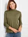Talbots Button Mockneck Pullover Sweater - Burnt Olive - X  In Burnt Olive