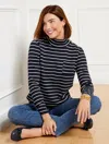 Talbots Plus Petite - Button Mockneck Pullover Sweater - Marin Stripe - Indigo/ivory - 2x  In Indigo,ivory