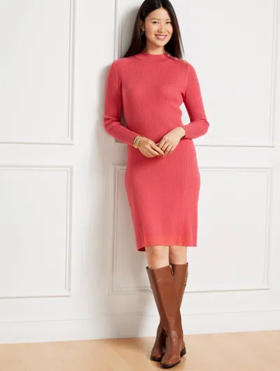 Talbots Button Mockneck Ribbed Shift Dress - Holly Berry - 3x