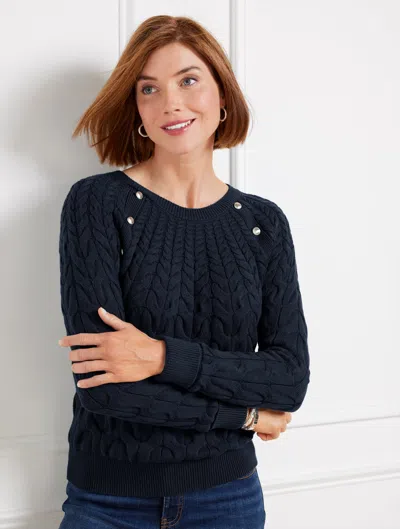 Talbots Button Raglan Cable Knit Sweater - Blue - 3x