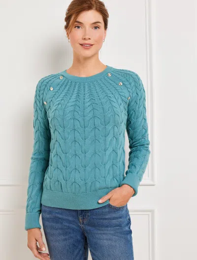 Talbots Button Raglan Cable Knit Sweater - Blue Haze - 3x  In Blue Haze