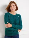 Talbots Button Raglan Cable Knit Sweater - Dark Teal - 3x