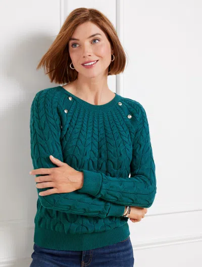 Talbots Button Raglan Cable Knit Sweater - Dark Teal - 3x  In Dark Teal