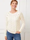 Talbots Button Raglan Cable Knit Sweater - Ivory - 3x