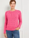 Talbots Button Raglan Cable Knit Sweater - Pretty Pink - 1x  In Pretty Pink