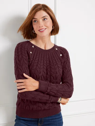 Talbots Button Raglan Cable Knit Sweater - Rich Burgundy - 2x  In Rich Burgundy