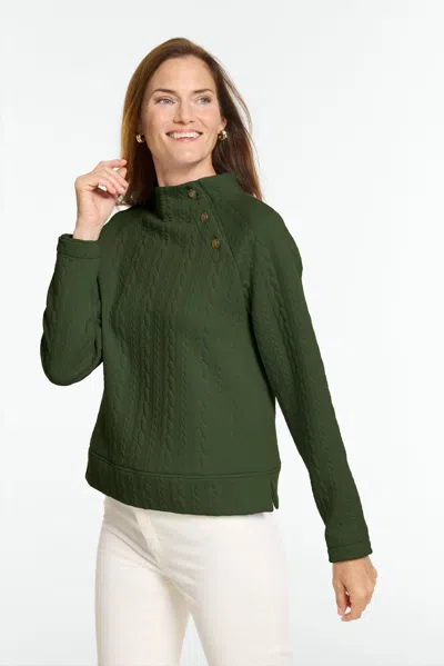 Talbots Button Shoulder Sweatshirt - Dark Olive - Xs