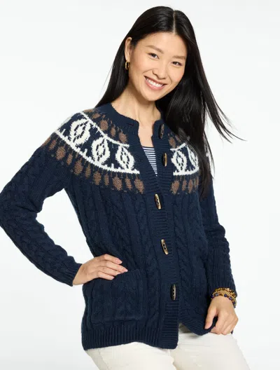 Talbots Cable Knit Cardigan Sweater - Fair Isle - Blue - Xs
