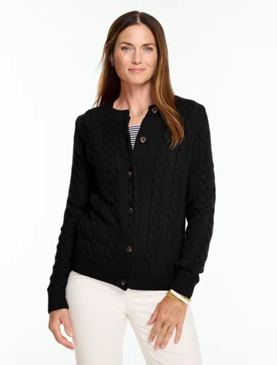 Talbots Cable Knit Crewneck Cardigan Sweater - Black - Xs