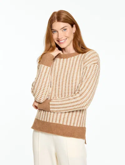 Talbots Cable Knit Crewneck Sweater - Acorn Heather/ivory - Xs  In Acorn Heather,ivory