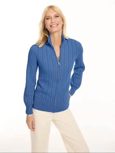 Talbots Cable Knit Full-zip Cardigan Sweater - Coastline Blue - Small
