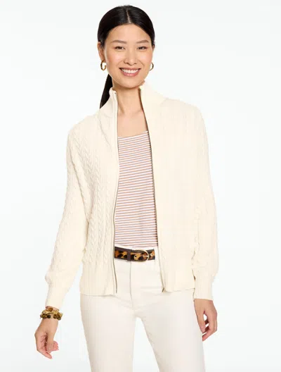 Talbots Cable Knit Full-zip Cardigan Sweater - Ivory - Xs