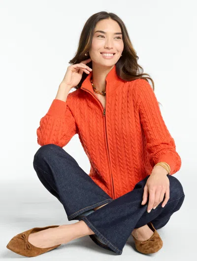 Talbots Cable Knit Full-zip Cardigan Sweater - Orange Marmalade - Xs