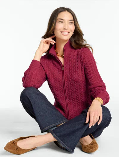 Talbots Cable Knit Full-zip Cardigan Sweater - Port Wine - Xs