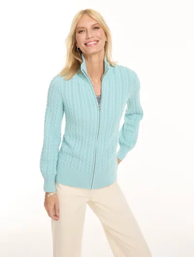 Talbots Cable Knit Full-zip Cardigan Sweater - Spa Blue - Xs