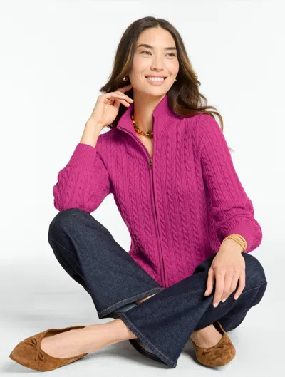 Talbots Cable Knit Full-zip Cardigan Sweater - Very Berry - Small