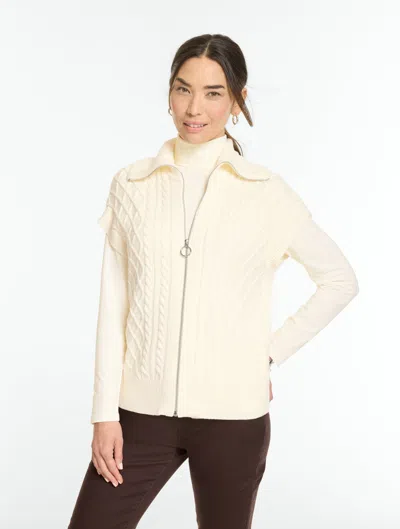 Talbots Cable Knit Full-zip Sweater Vest - Ivory - Xs
