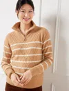 Talbots Plus Petite - Cable Knit Half-zip Sweater - Stripe - Toasted Coconut/ivory - 1x  In Toasted Coconut,ivory