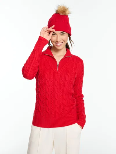Talbots Cable Knit Half-zip Sweater - Haute Red - Xs