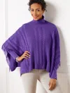 Talbots Cable Knit Poncho - Purple Majesty - M/l  In Purple Majesty