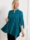 Talbots Cable Knit Poncho - Teal Ocean Tweed - Large  In Teal Ocean Tweed