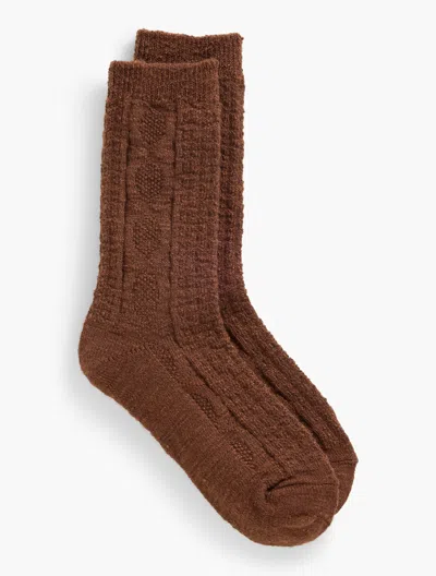 Talbots Cable Knit Short Boot Socks - Dark Walnut - 001  In Brown