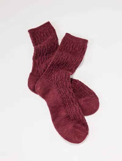Talbots Cable Knit Short Boot Socks - Rich Burgundy - 001