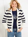 Talbots Plus Petite - Cable Knit Sweater Jacket - Stripe - Ivory/indigo - 3x - 100% Cotton  In Ivory,indigo