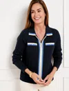 Talbots Plus Size - Cable Knit Sweater - Tipped - Indigo/ivory - 3x  In Indigo,ivory