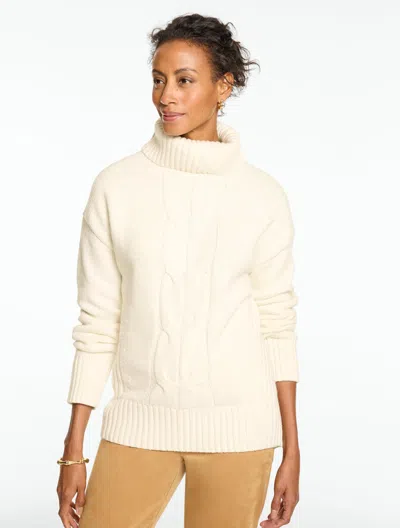 Talbots Cable Knit Turtleneck Sweater - Ivory - Xs